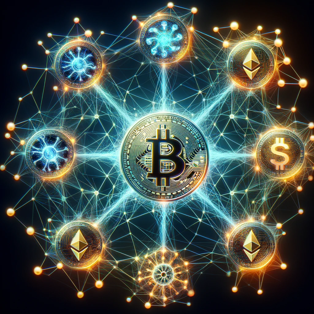 La tecnología de redes neuronales de HafizeBot analizando el mercado cripto mediante una red de neuronas y monedas digitales.